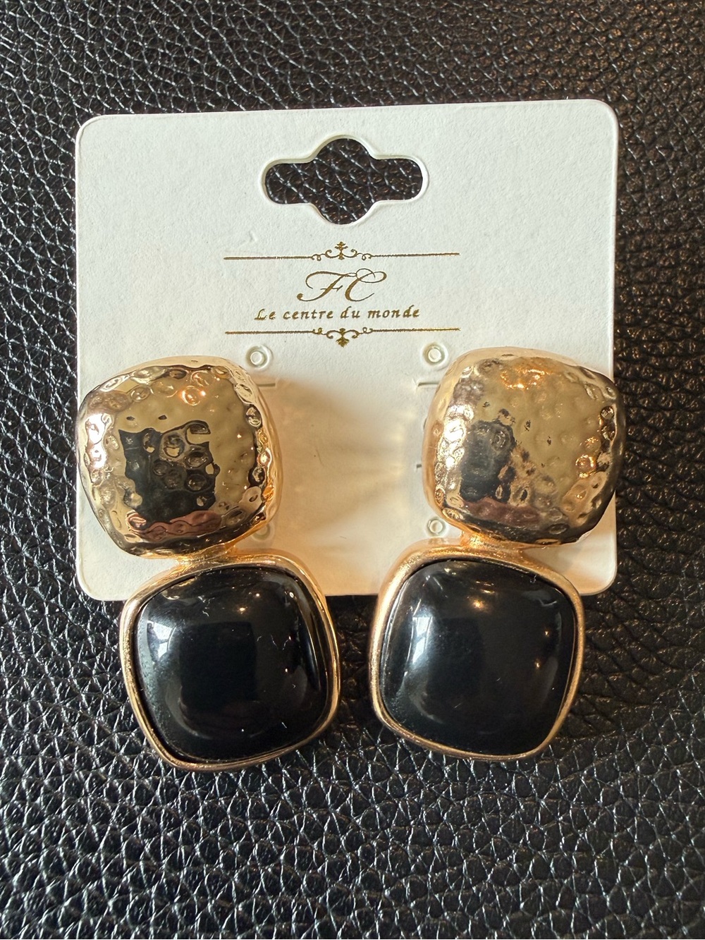 Hammered Gold & Black Drop Earrings by